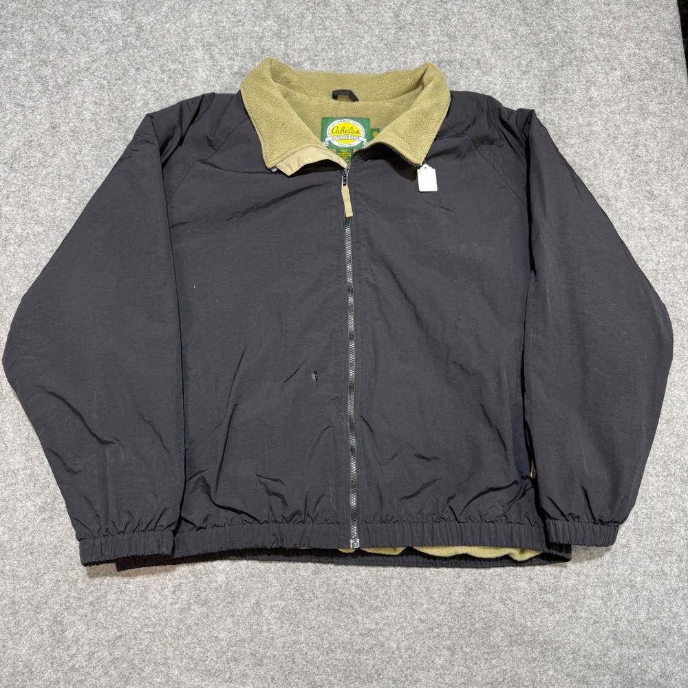 Cabelas Outdoor Gear Mens 2XL Black Nylon Fleece Lined Full Zip Jacket Coat